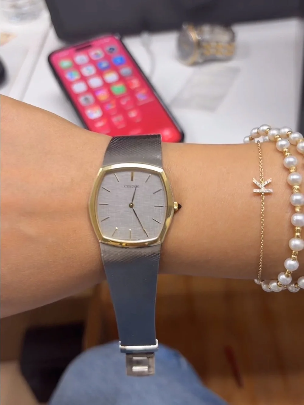 Credor 14k Gold Watch with Stainless Integrated Mesh Strap